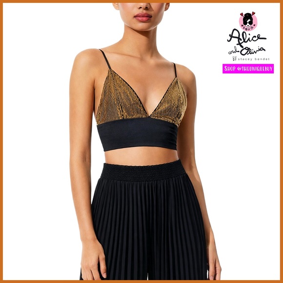Alice + Olivia Tops - Alice + Olivia Carli Sequined Embellished Gold Bronze Black Bra Crop Top